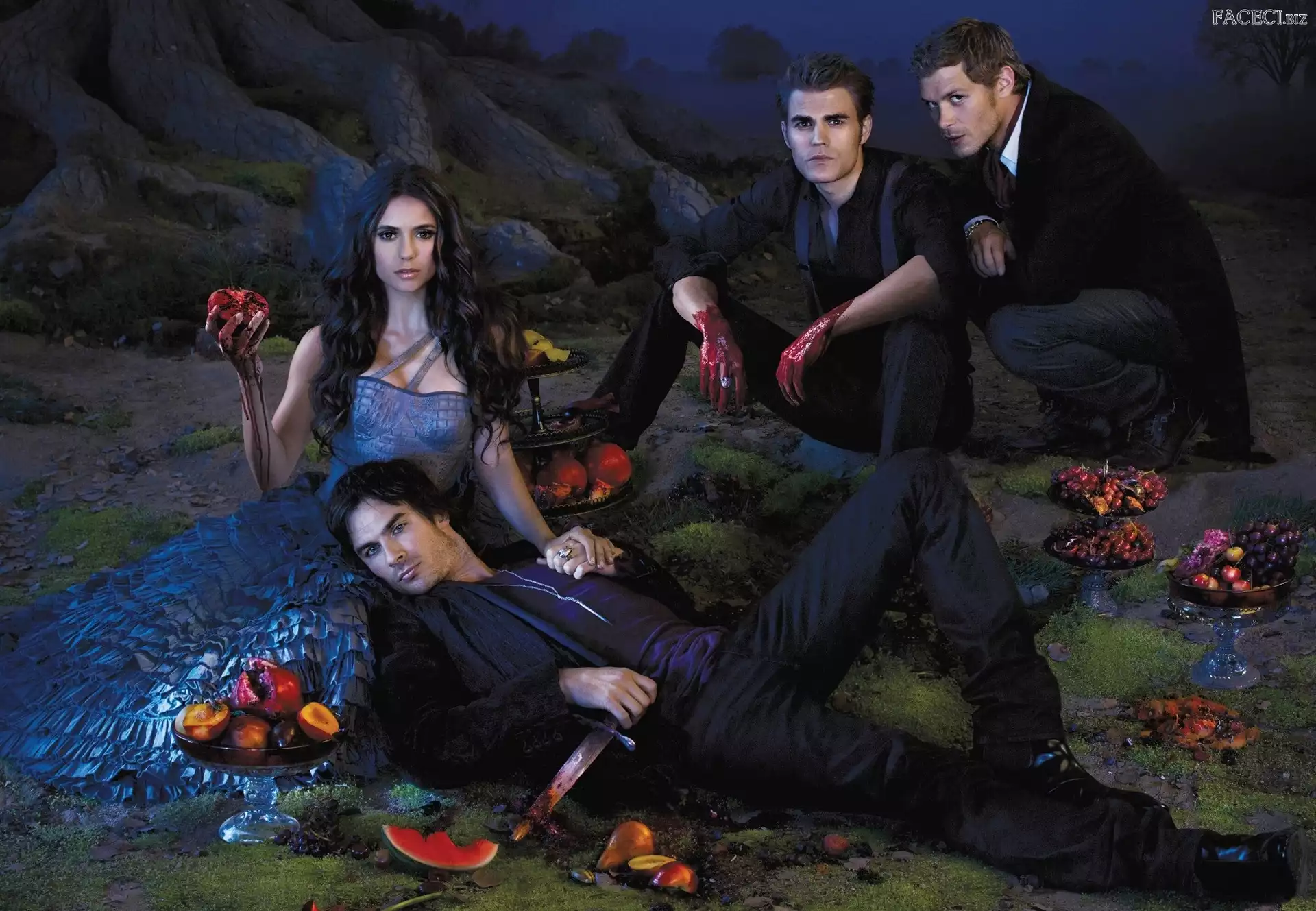 Nina Dobrev, Pamiętniki wampirów, Joseph Morgan, Paul Wesley, The Vampirie Diaries, Ian Somerhalder